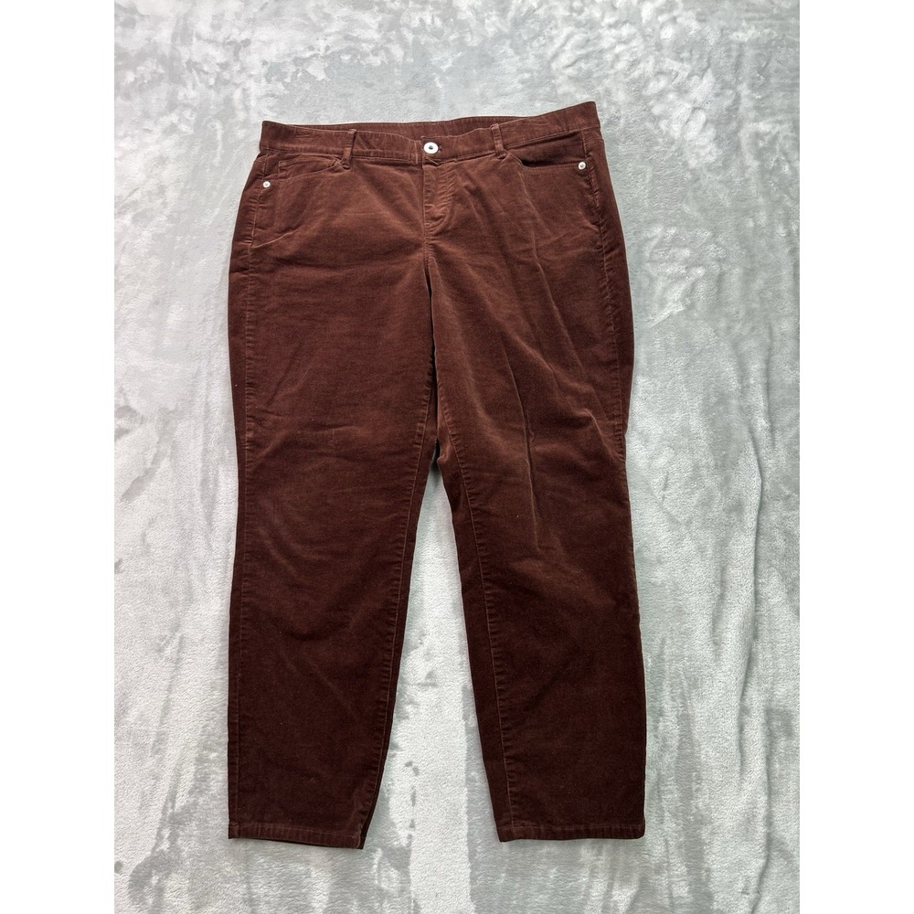 J. Jill Brown Corduroy Slim Pants Large Pull-On Mid-Rise Straight Leg Pockets